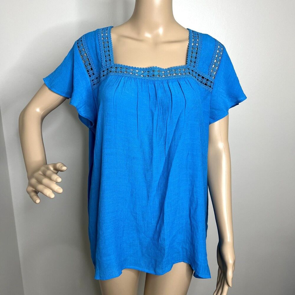 Counterparts Blue Lace Ruffle Short Sleeve Top